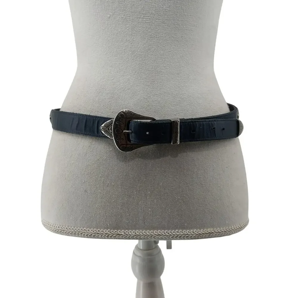 Gotcha Covered Navy Blue Concho Belt Vegan Leather Western L
